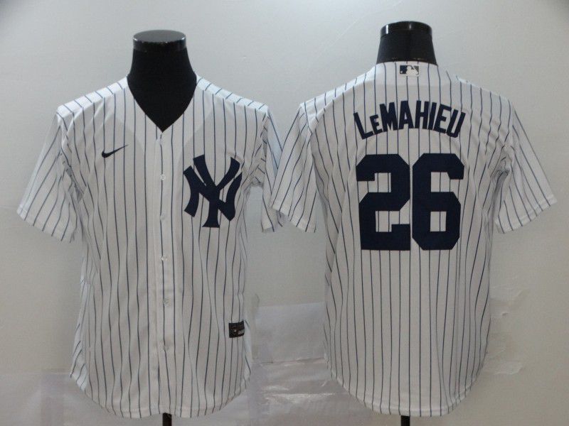 Men New York Yankees 26 Lemahieu White stripes Nike Game MLB Jerseys